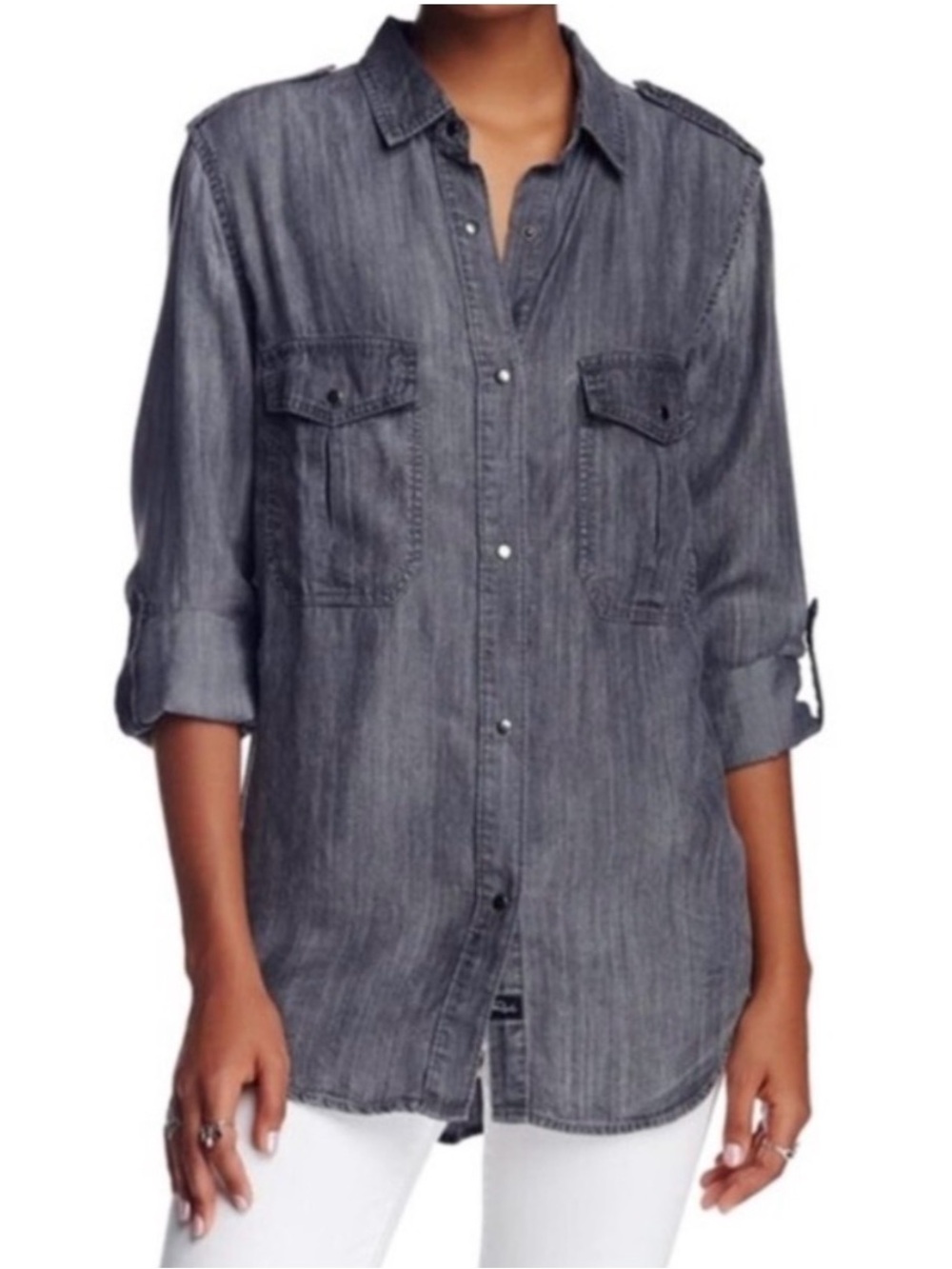 Rails Alexandra Gray Tencel Chambray Utility Shirt Size Small